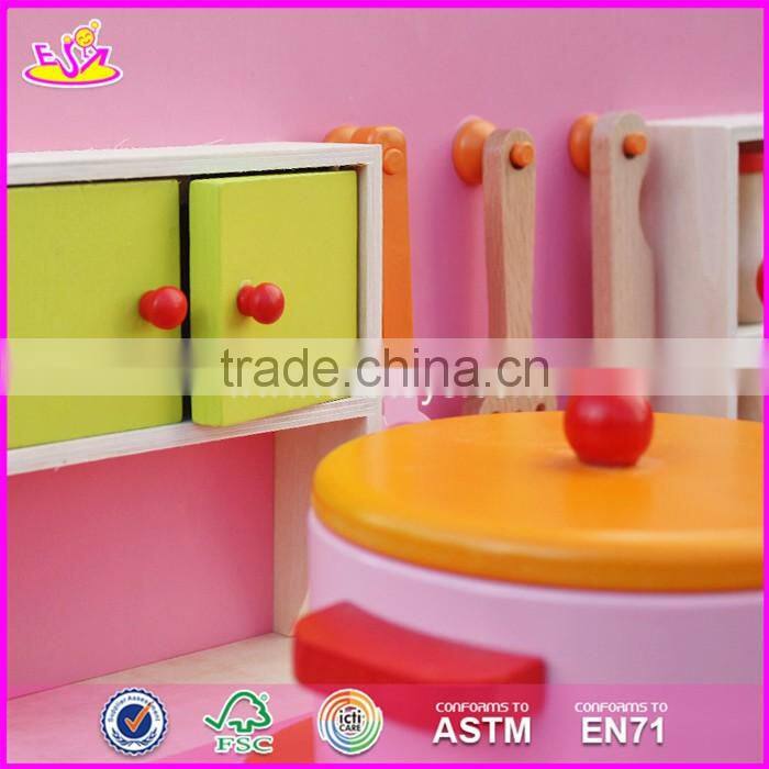 2017 New design pretend play pink wooden girls kitchen toys W10C150