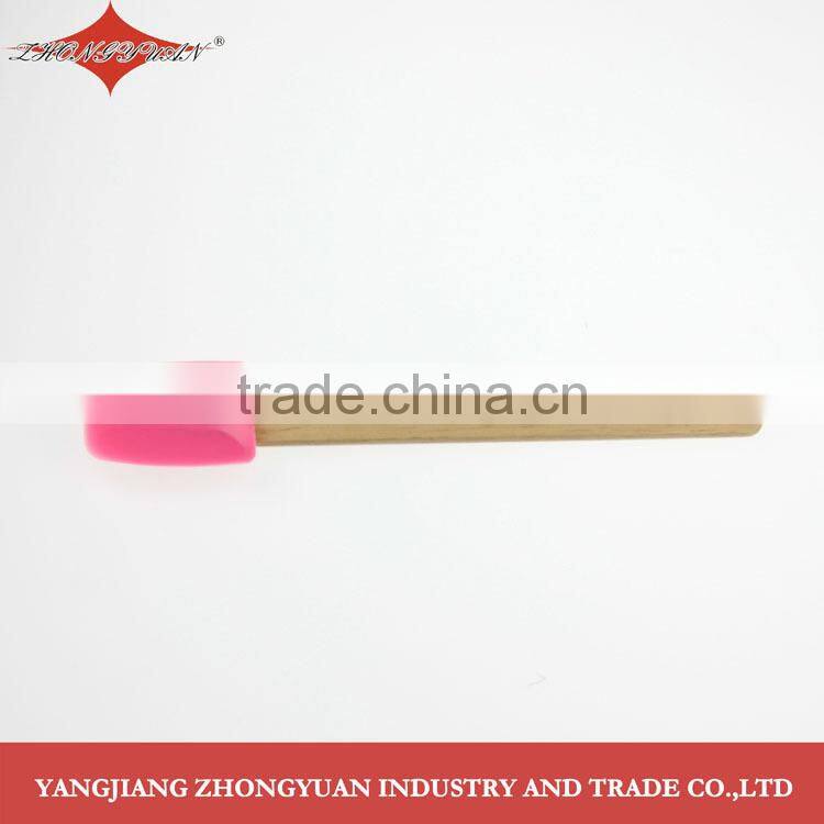 Flexible small silicone spatula and scraper with wood handle