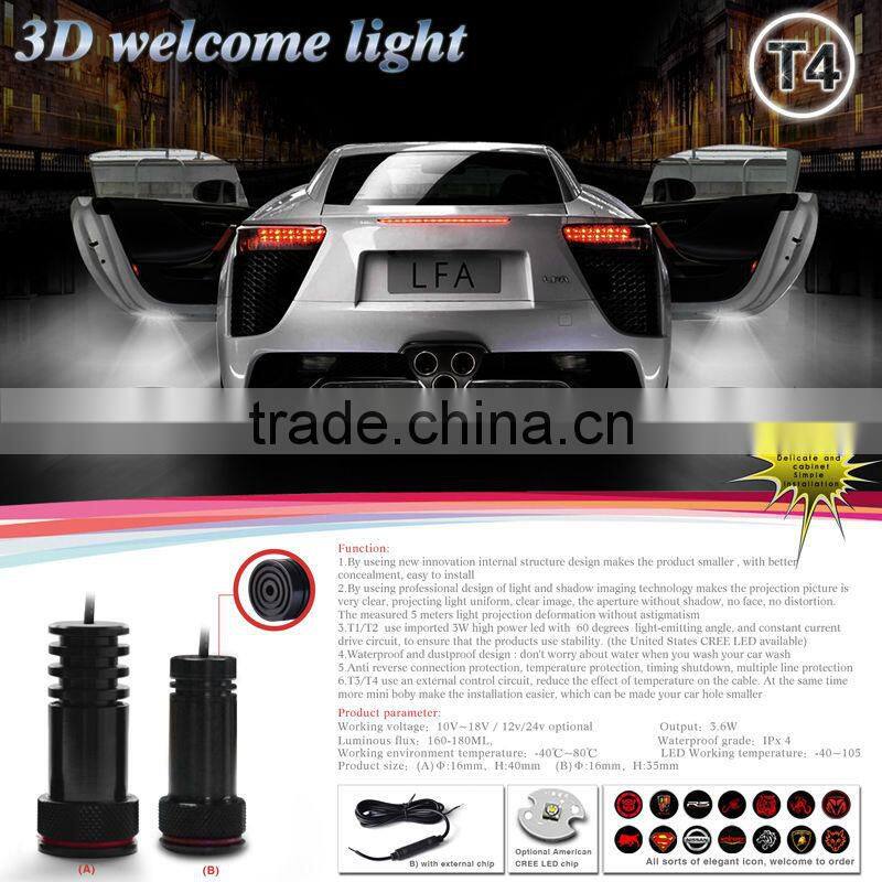 Hotest Sale LED car logo light 3d led logo projector laser light 3G 3D welcome light FOR TOYOTA FOR SPECIAL CAR