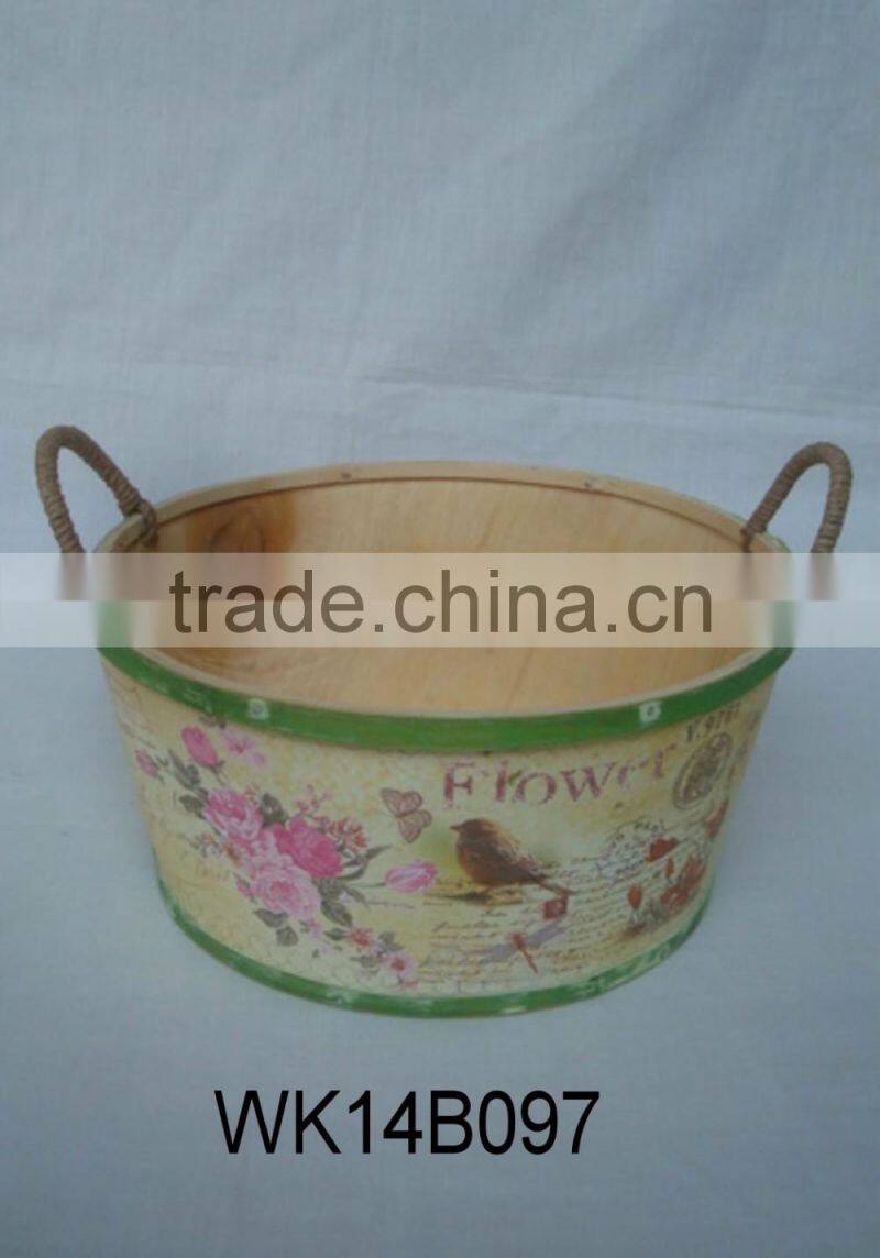 beautiful decal wooden flower pot garden wood pot with plastic liner