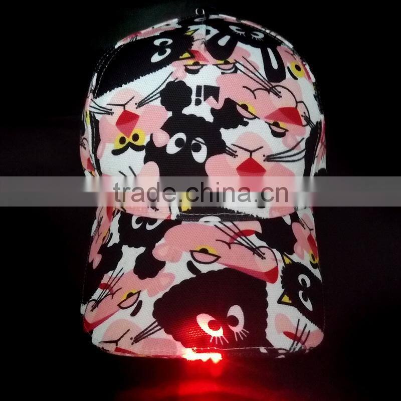cusotm cheap 6 panel LED baseball caps with without logo