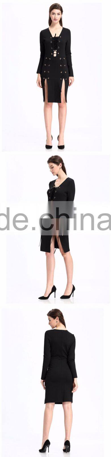 2016 Black Long Sleeve Woman Bandage Dress