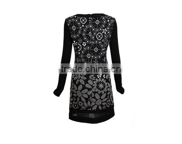 shenzhen splendid garment export ladies' slim fit yarn dyned long-sleeved black knitted 2014 fashion christmas party dress