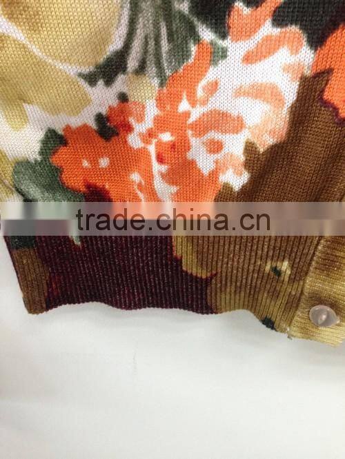 Women's V-neck no hand feeling reactive printing cardigan sweater