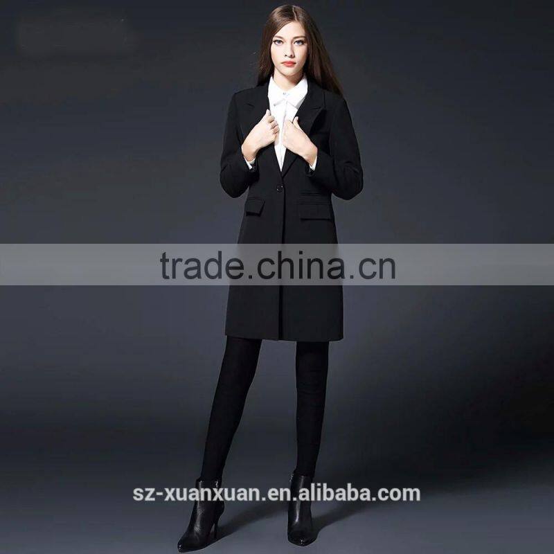 2016 custom high quality fashionable winner black women's long coat