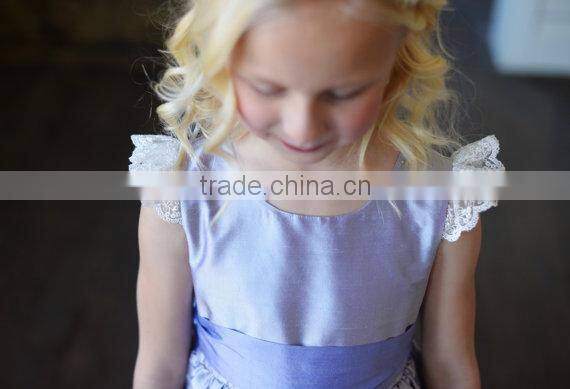Summer one piece girls party dresses baby girl lace trim purple Princess flower dresses children frocks designs