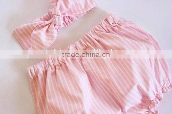 Pink Stripe Baby Bloomer Ruffle Underwear Little Girl Hair Accessories