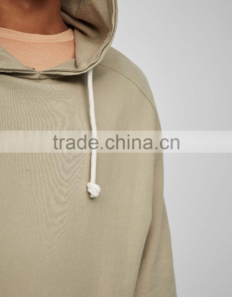 100% Cotton 3/4 Cropped Sleeves Men Blank Pullover Hoodie With Pocket