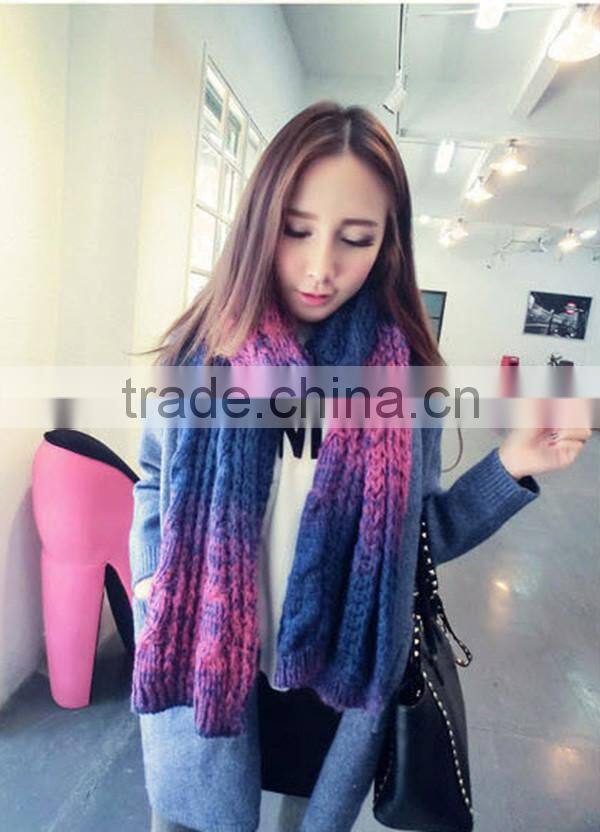 Winter super thick and women fashion 180*40cm color gradual change design women knitting latest scarf