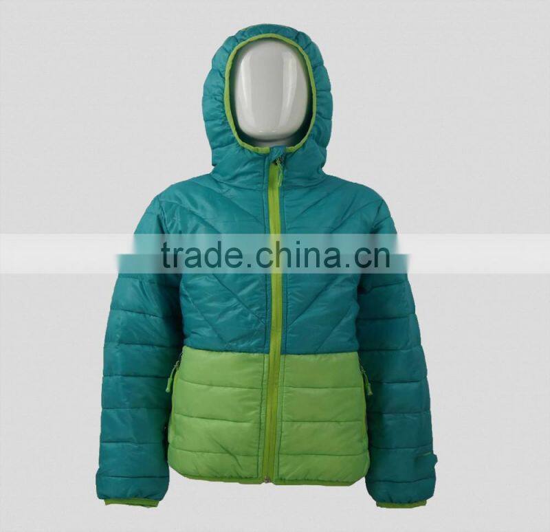 Green wind breaker down jacket with hood for kids