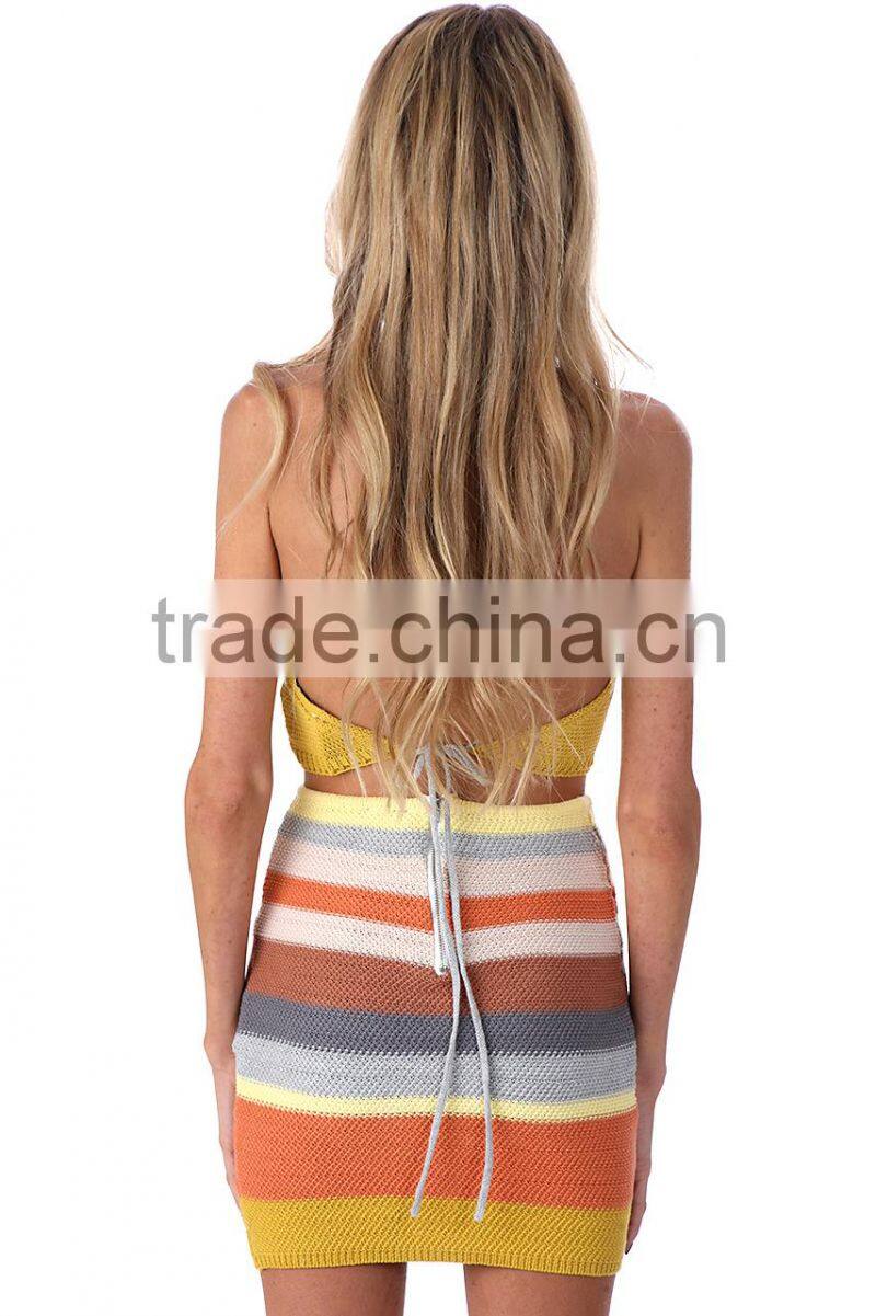 Runwaylover 101 2017 Women Elegant Suits , Women Sexy Knitted Crop Tops And Mini Skirt