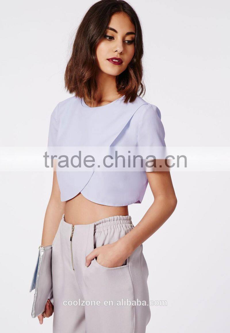 Hot selling wrap front baby blue crop top wholesale women tank tops