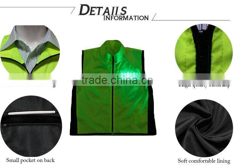 USB rechargeable battery heated reflective vest for running or cycling