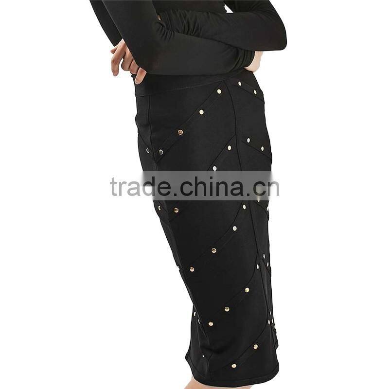 2017 OEM Spring Bandage Studded Figure-hugging Pencil Skirt