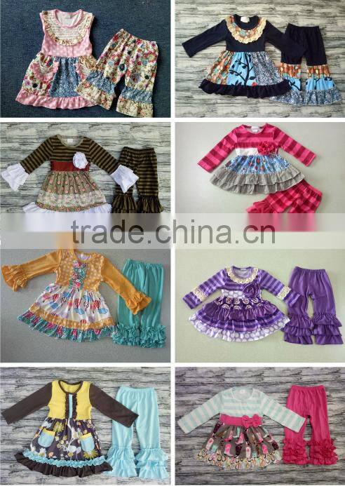wholesale children's boutique clothing girls persnickety remake outfits girl turquoise top and deer head ruffle pants sets