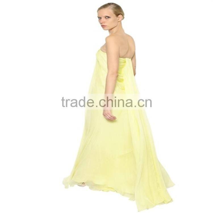 2016 Lastest straplessv-plunge neck wedding women dress ,crepe trail floor length ladies dress OEM