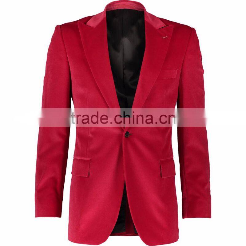 2017 Fashion Premium Quality Red Velvet Slim Fit Blazer for Men
