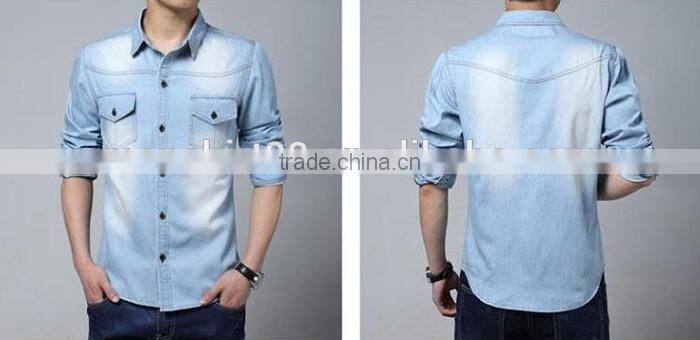 2016 new fashion men's denim casual shirt