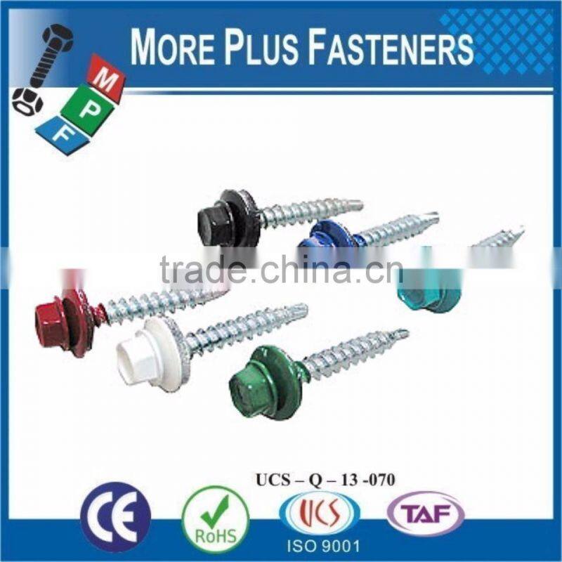 Made in Taiwan Painted Head Hexagon Flange Screw with Bonded Washer Roofing Screw