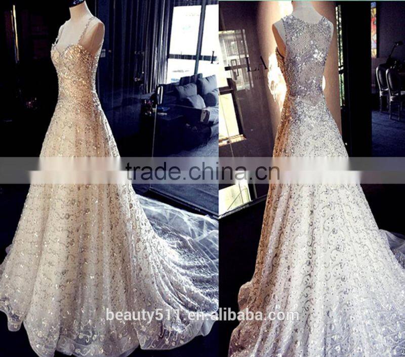 A-Line Strapless Long Trailing With Beaded Sash wedding dress AS01202