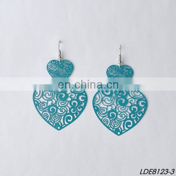 Wholesale delicate colorful hollow heart jewelry filigree two heart women drop earrings fashion forever love valentines gift