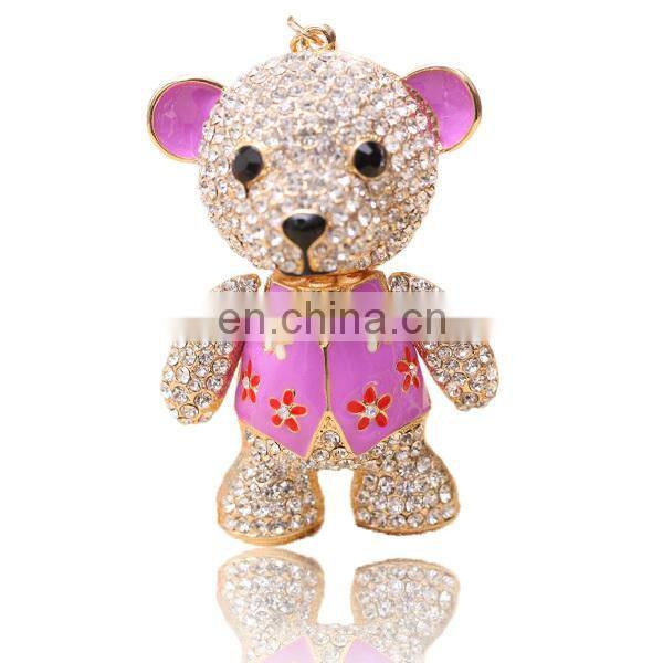 Fashion Promotional Bejewelled Crystal Golden plated Metal Rhinestone teddy bear Keychain MCKC-0001