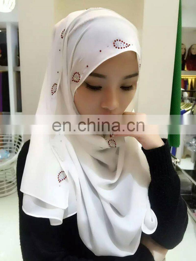 2016 new fashion Elegant Women Plain Long Chiffon with diamond Hijabs Arab Dubai Muslim Scarf