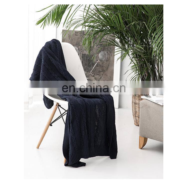 RAWHOUSE hot sale Ivory white Claret Navy blue knitted cotton blanket