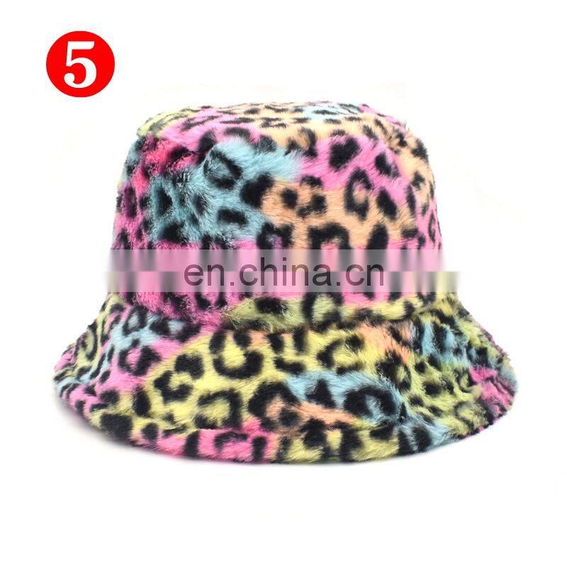 Fall Winter Cow Reversible Hats Female Plush Bucket Hats Leopard zebra design Warm For Women street