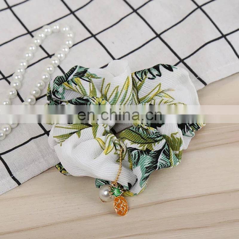 Ladies Winter Ruched Hair Rope Plain Color Imitation Pearl Pendant Charms Ponytail Holder Geometric Large Intestine Scrunchies