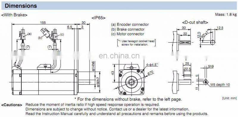 Panasonic A5 II servo motor set 50W MSMD5AZG1U+MADKT1505CA1
