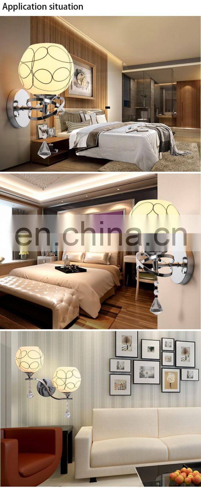 aisle hotel bedside reading lamps glass LED indoor wall lamp with crystal pendant