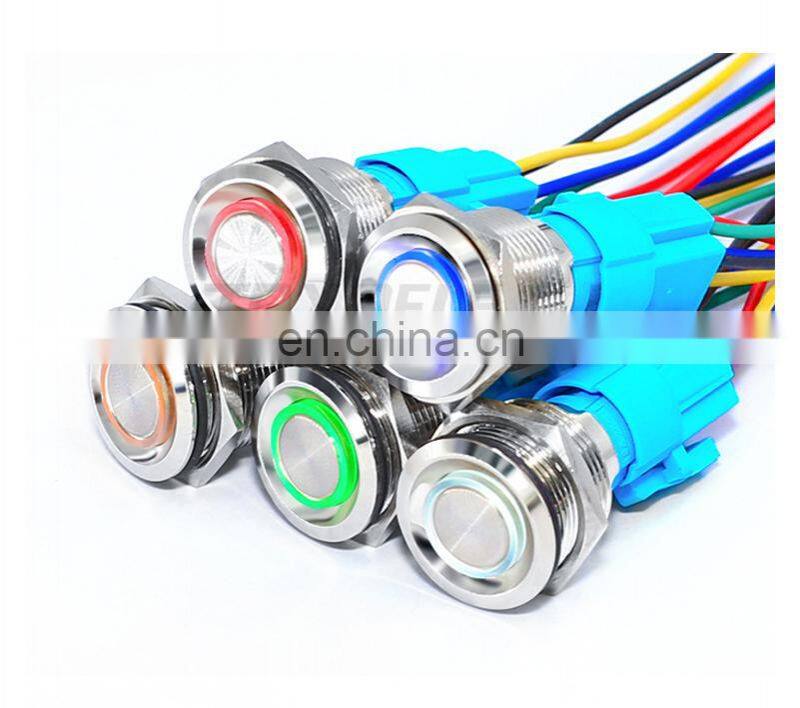 19mm Metal annular Push Button Switch 12V 24V 110V 220V LED Lamp Illumination Waterproof Momentary Latching Switch Ring Light