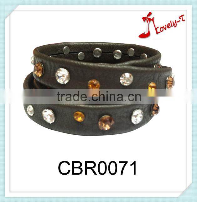 Fashion multi strand leather wrap bracelet newest handmade crystal leather bracelet ,leather bracelet wholesale