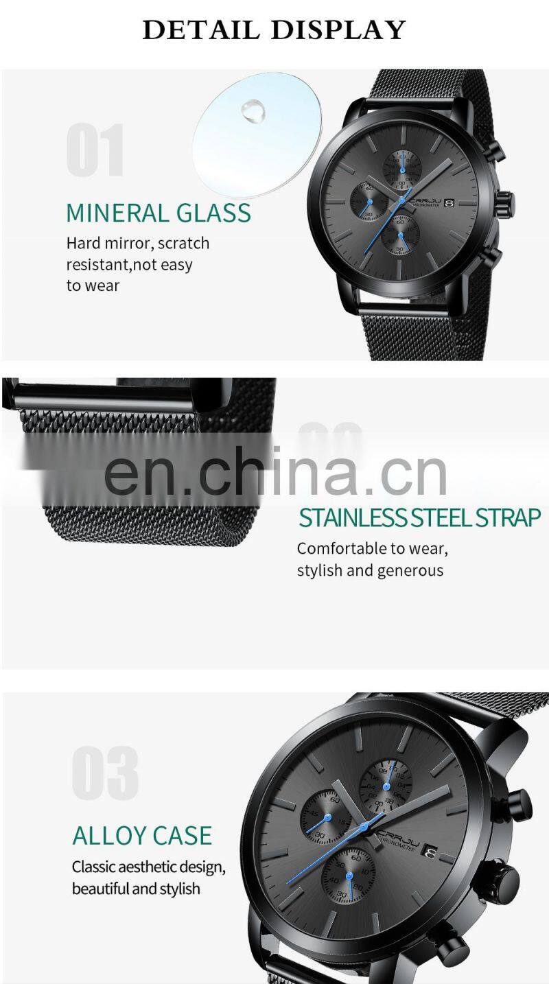 Crrju 2287 Advertisement Mens of Quartz Watch Chrono Steel Mesh Strap Beautiful Watches for Men