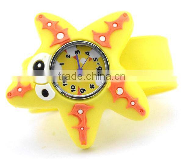 cute starfish slap watch glass face quartz movt silicone strap long strap wrist watch