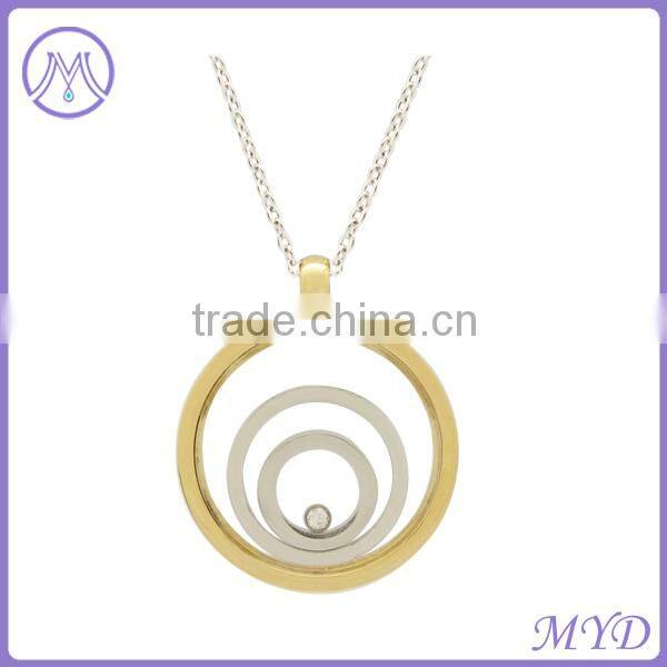 custom round stainless steel pendant necklace jewelry in gold plating