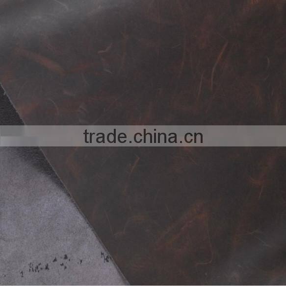 split cowhide leather two tone pull up leather