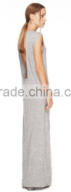 2015 China manufacturer ladies Casual Cut Out Back Long Jersey Dress
