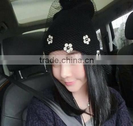 Charm Lovely Flower Sewed Lace Cover Tied Fashion Women Winter Hat