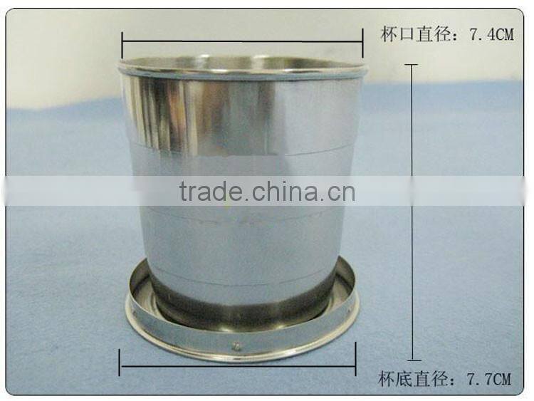 outdoor camping stainless steel metal retractable cup with key ring