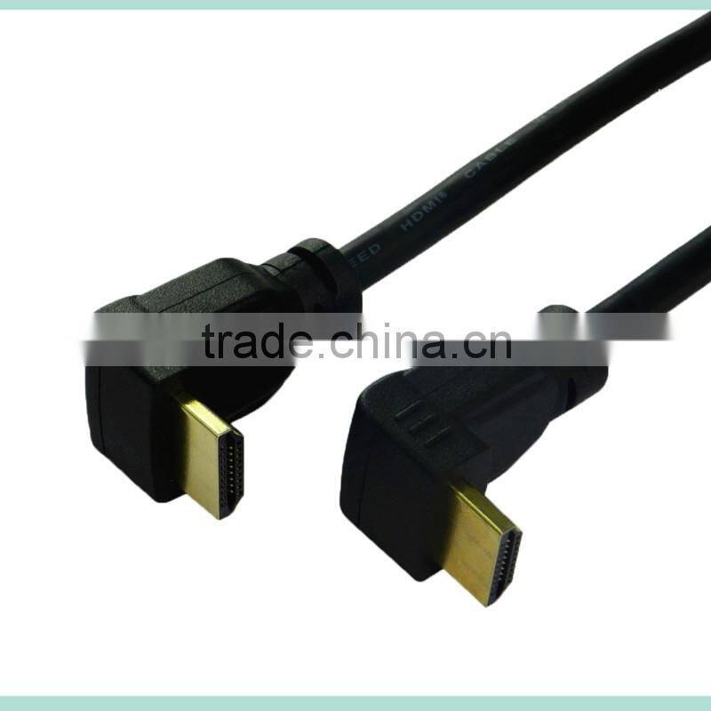 Low price 90 Degree HDMI 19pin Male tomale cable with Ethernet support 3D and 4K From 0.5-100m