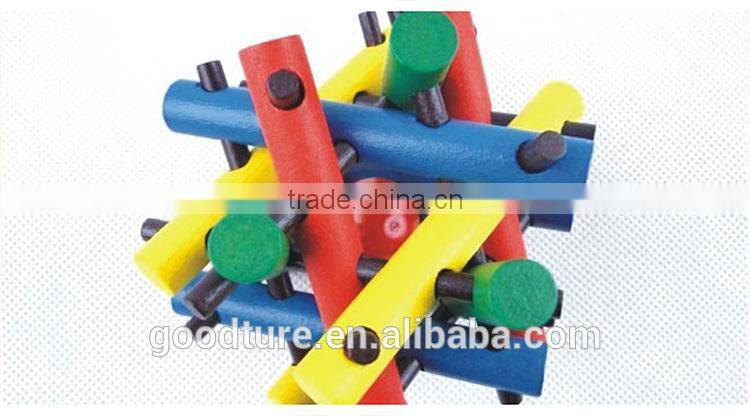 2015 Hot Sale Wooden IQ Intelligent PuzzleKongming Lock Brain Teaser Colorful Twelve Sisters