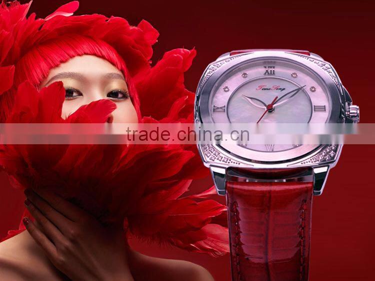 2015 New Fashion MOP Dial Wristwatch Red for Girl with Stone Setting 5ATM