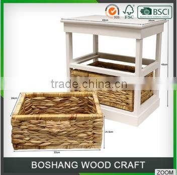 Small White Storage Wooden Cabinet with 2 Straw Weaved drawers