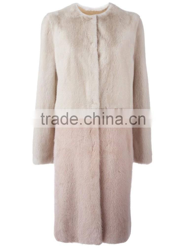 OEM factory price collarless fur coat, trench style long women fur coat