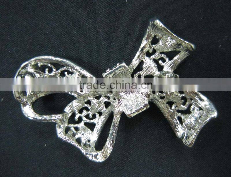 Ribbon Crystal Rhinesone Plating Silver Metal Pin Fashion Decorative Brooches
