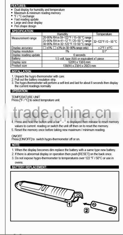 Smart pen temperature and humidity meter