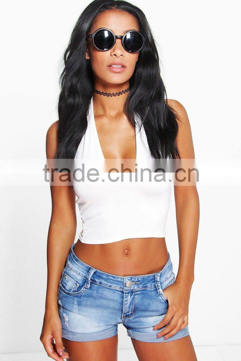 Wholesale custom women apparel denim shorts wash denim hotpants