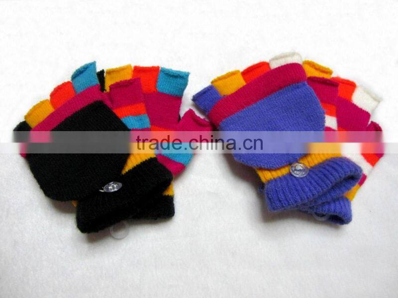 custom cheap winter kid knit gloves child gloves with cap
